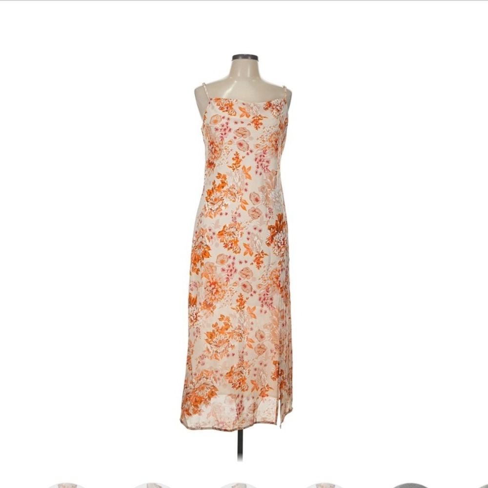 Alejandra Petal & Pup Floral Cowl Neck Midi Dress Orange Satin Cottagecore US 6